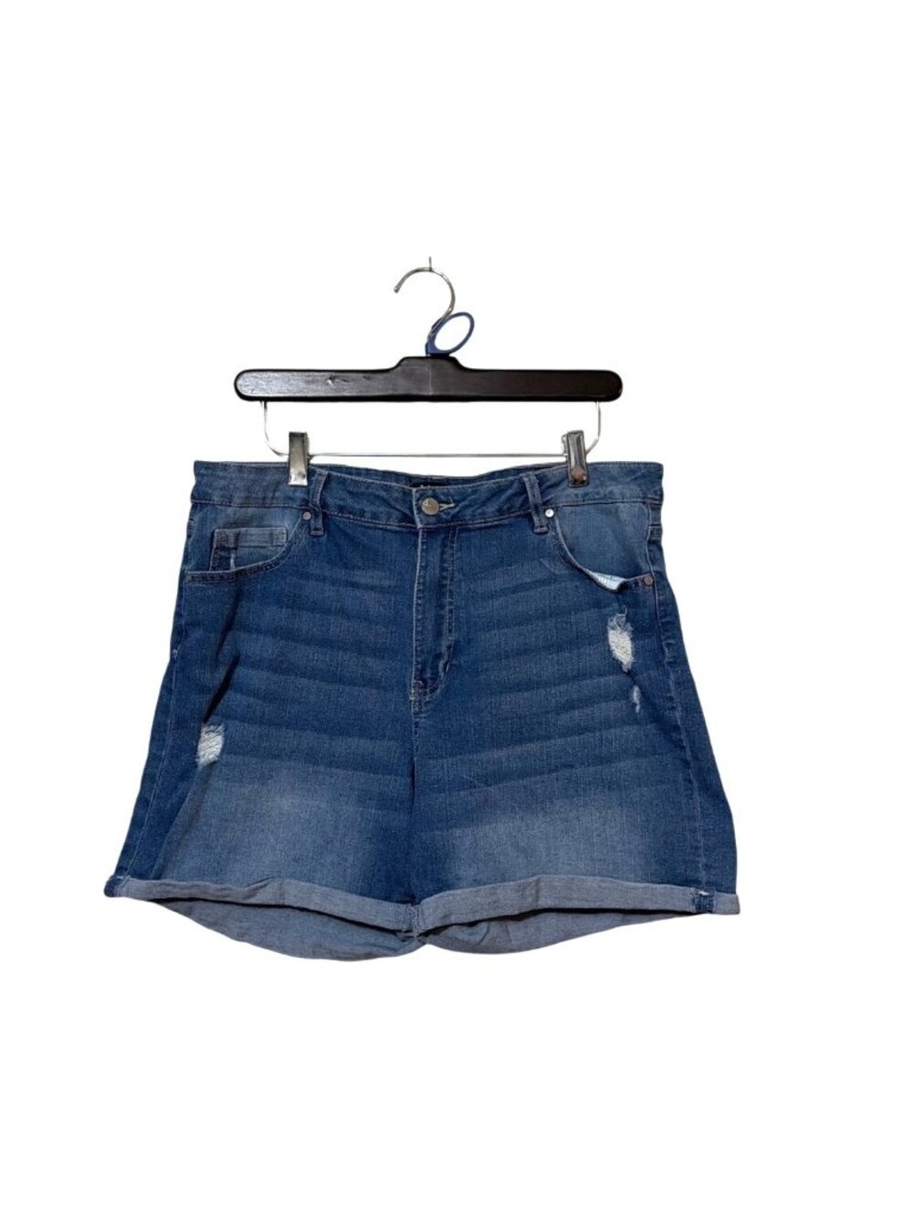 Denim Blue Distressed High-Waisted Shorts With Cuffed Hem Size 16‎ By D.Jeans